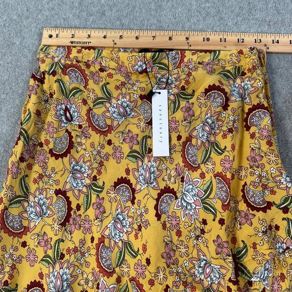 Sanctuary Floral Midi Skirt Women's X-Small Yellow Faux Wrap High Low New - Picture 6 of 9